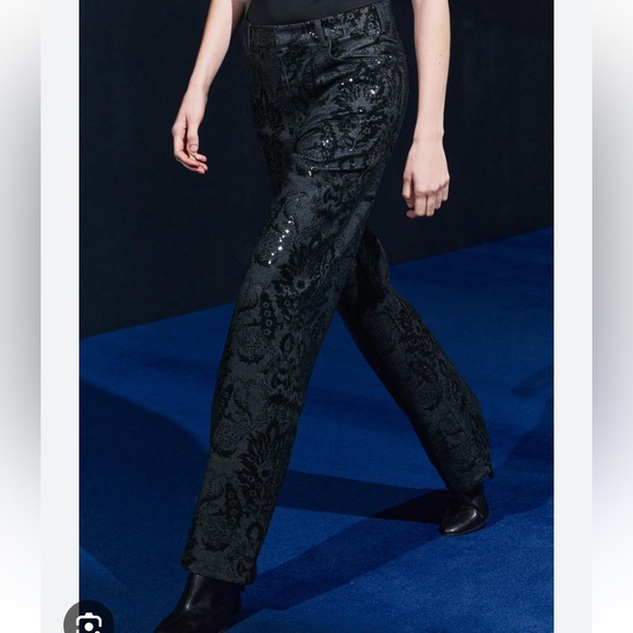 Zara Black Sequined Patterned Pants | 6 - Picture 3 of 8
